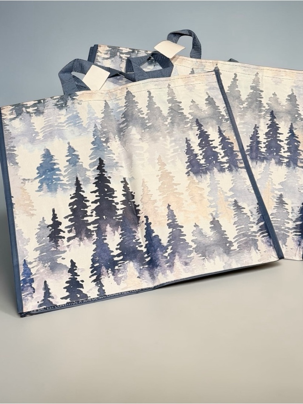 Reusable Tote Bag Blue Forest Watercolor Print Set of 4